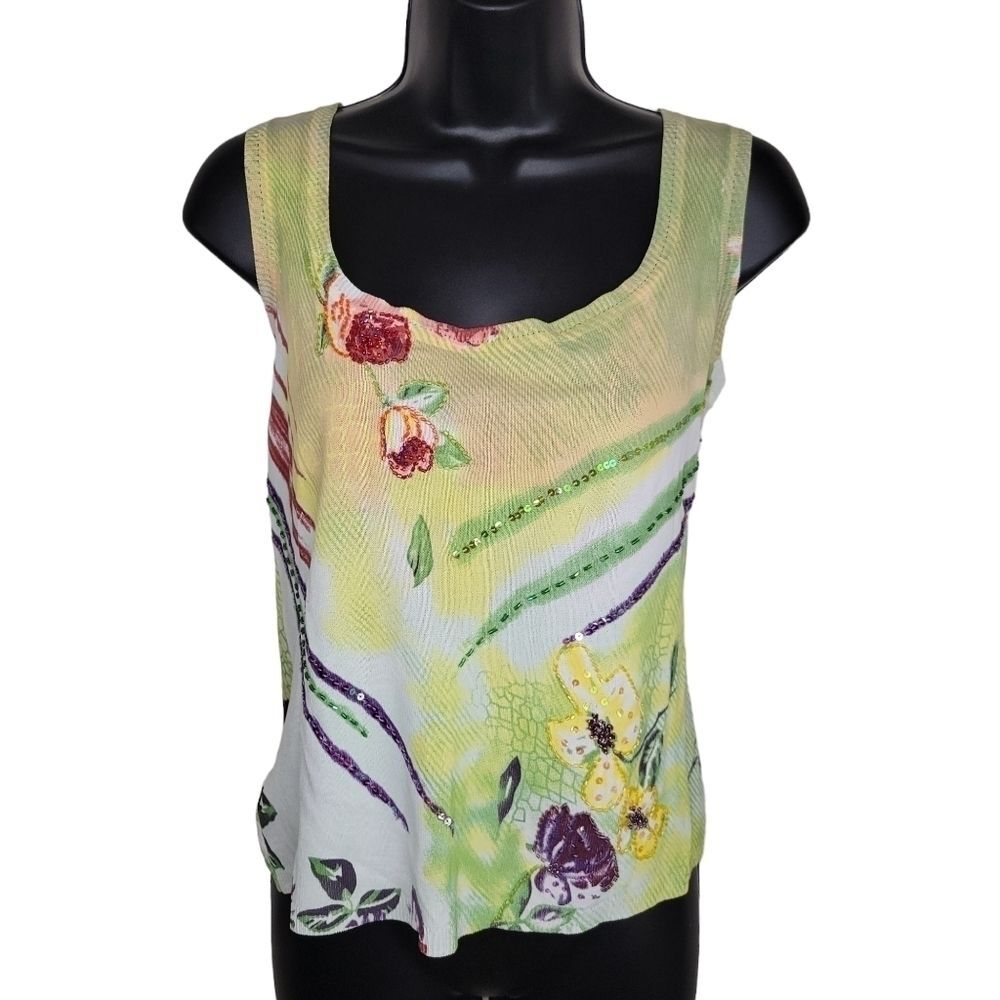 Alberto Makali floral beaded knit tank top cami size XL